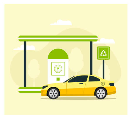 Electric Car Charging in flat designのイラスト素材