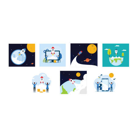 Group of Go to the Moon Flat Designのイラスト素材