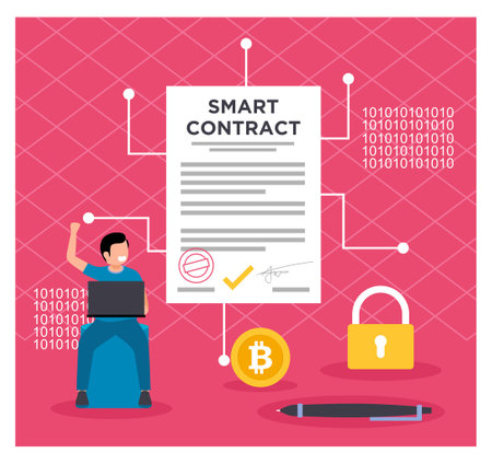 Blockchain Smart Contract Secure Decentralization conceptのイラスト素材