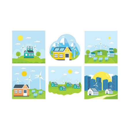Group of Flat Eco Solar Panel energyのイラスト素材