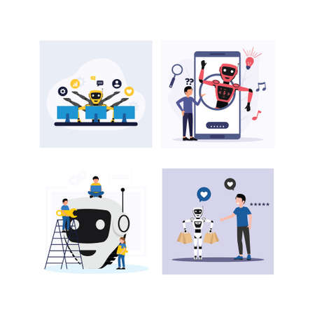 Group of Flat Roboticのイラスト素材