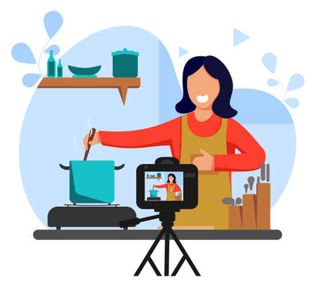 Food Cooking Vlogger filming conceptのイラスト素材