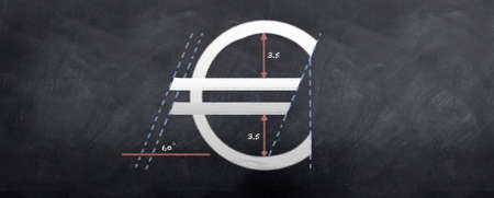 A technical drawing of how the Euro was built sketched on a blackboardの写真素材