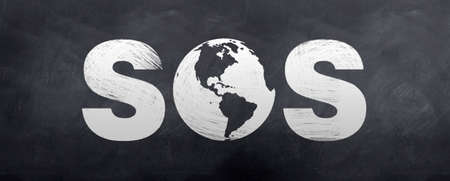 A sketch of an SOS sign using the globeの写真素材