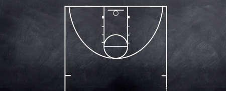 A sketch of a baasketball court attacking end to strategize on during the gameの写真素材