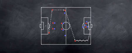 A wide playing attacking strategy played out in chalk on the blackboardの写真素材