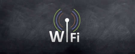 Wifi symbol and logo is drawn sketched on the blackboard