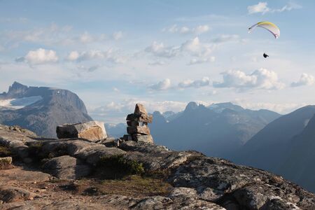 Paralaplan over the city Andalsnes in Norway