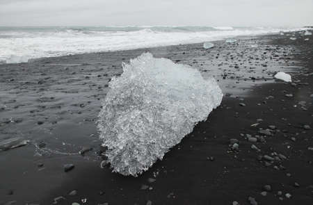 Black and white Iceland coast white black sand and floes