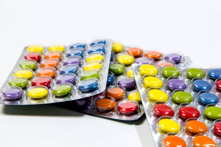 Overview of colored pillsの写真素材