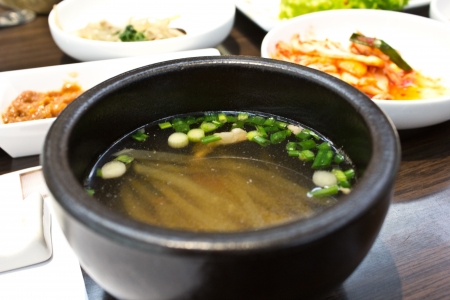 miso soup in the restaurantの写真素材