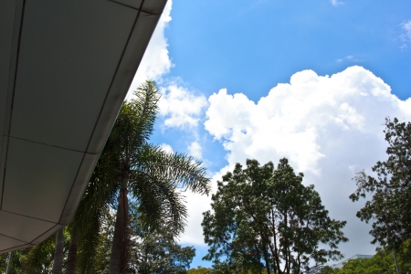 blue sky view in front of buildingの写真素材