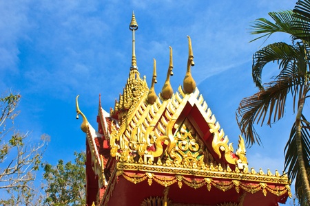 The front of Thai temple roof in Temple of The Wat Rhai Pa, Trat, Thailandの写真素材