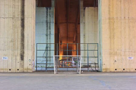 goal on stone soccer fieldの写真素材