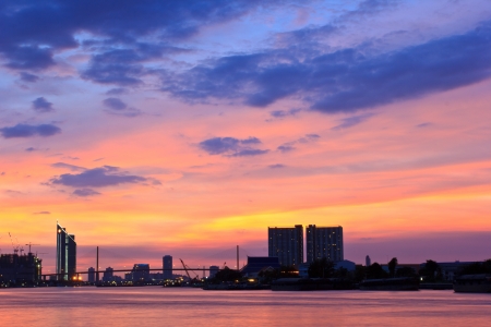 Bhumibol  bridge  area at twilight,Bangkok,Thailandの写真素材