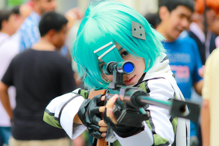 Bangkok - Aug 31: An unidentified Japanese anime cosplay Sinon pose  on August 31, 2014 at Central World, Bangkok, Thailand.のeditorial素材