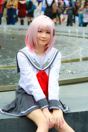 Bangkok - Aug 31: An unidentified Japanese anime cosplay pose  on August 31, 2014 at Central World,...