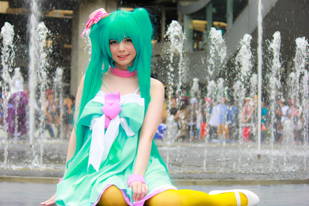 Bangkok - Aug 31: An unidentified Japanese anime cosplay pose  on August 31, 2014 at Central World, Bangkok, Thailand.のeditorial素材