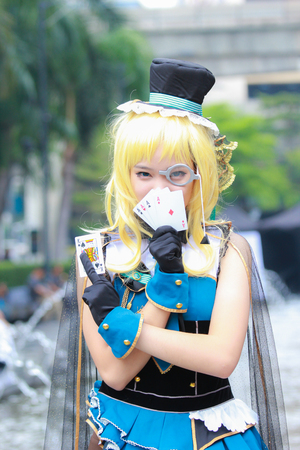 Bangkok - Jan 24: An unidentified Japanese anime cosplay pose  on January 24, 2016 at Central World, Bangkok, Thailand.のeditorial素材