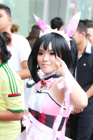Bangkok - Jan 24: An unidentified Japanese anime cosplay pose  on January 24, 2016 at Central World, Bangkok, Thailand.のeditorial素材