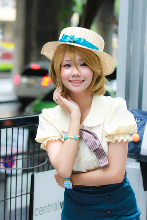 Bangkok - Jan 24: An unidentified Japanese anime cosplay pose  on January 24, 2016 at Central World, Bangkok, Thailand.のeditorial素材