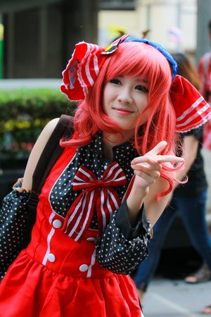 Bangkok - Jan 24: An unidentified Japanese anime cosplay pose  on January 24, 2016 at Central World, Bangkok, Thailand.のeditorial素材