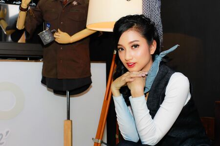 BANGKOK, THAILAND - APRIL 09, 2017: Unidentified female presenter pose in the 38th Bangkok International Motor Show on April 09, 2017 in Bangkok, Thailand.のeditorial素材