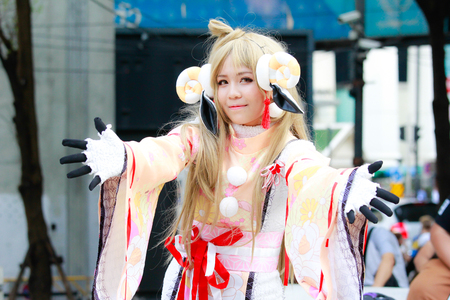 Bangkok - Jan 28: An unidentified Japanese anime cosplay  pose on January 28, 2018 at Central World, Bangkok, Thailand.のeditorial素材