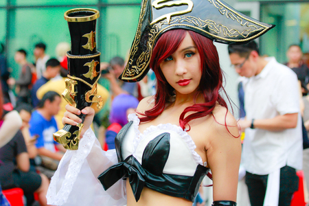 Bangkok - Jan 28: An unidentified Japanese anime cosplay  pose on January 28, 2018 at Central World, Bangkok, Thailand.のeditorial素材