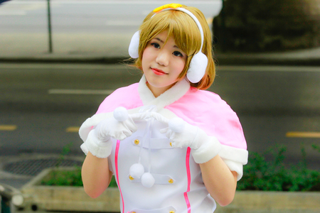 Bangkok - Jan 28: An unidentified Japanese anime cosplay  pose on January 28, 2018 at Central World, Bangkok, Thailand.のeditorial素材