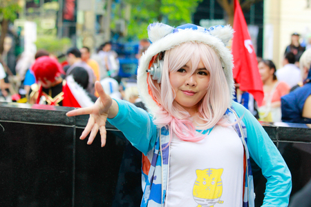 Bangkok - Jan 28: An unidentified Japanese anime cosplay  pose on January 28, 2018 at Central World, Bangkok, Thailand.のeditorial素材