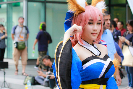 Bangkok - Jan 28: An unidentified Japanese anime cosplay  pose on January 28, 2018 at Central World, Bangkok, Thailand.のeditorial素材