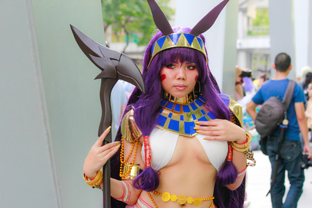 Bangkok - Jan 28: An unidentified Japanese anime cosplay  pose on January 28, 2018 at Central World, Bangkok, Thailand.のeditorial素材