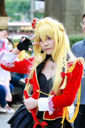 Bangkok - Jan 27: An unidentified Japanese anime cosplay pose on January 27, 2019 at Central World, Bangkok, Thailand.のeditorial素材