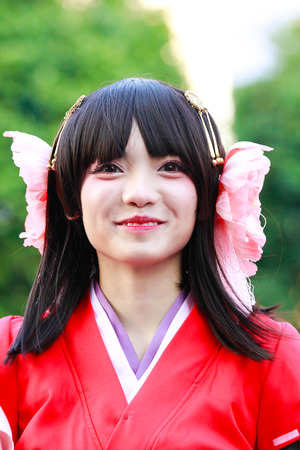 Bangkok - Jan 27: An unidentified Japanese anime cosplay pose on January 27, 2019 at Central World, Bangkok, Thailand.のeditorial素材