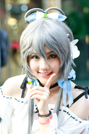 Bangkok - Jan 27: An unidentified Japanese anime cosplay pose on January 27, 2019 at Central World, Bangkok, Thailand.のeditorial素材