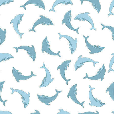 Hand drawn vector seamless pattern with dolphins. Marine animals summer pattern. Beach print for summer clothesのイラスト素材