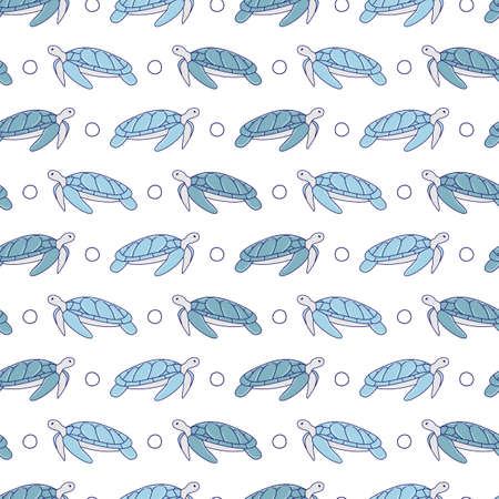 Seamless vector patterns with turtles. Animal world under water. Ocean. Hand drawn illustration.のイラスト素材