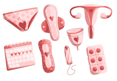 Hand drawn objects on the menstruation themeのイラスト素材