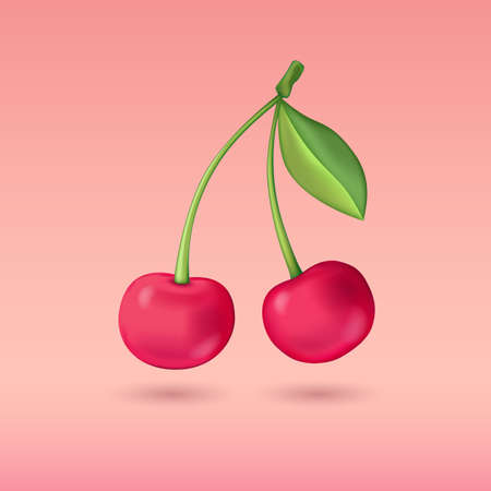 Vector 3d cartoon plasticine illustration of two cherries with leafのイラスト素材