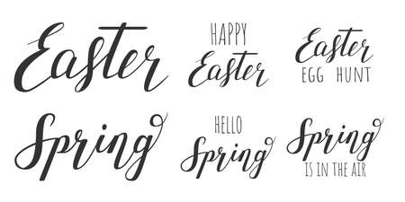 happy Easter and hello Spring Hand letteringのイラスト素材