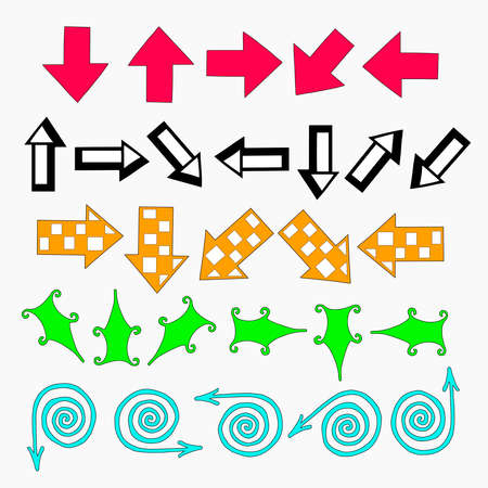 Set of multi-colored arrows of different shapes in different directions for the design of websites, articles, banners and templates.のイラスト素材