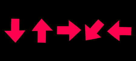 Set of red arrows in different directions on black background for the design of websites, articles,...
