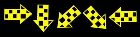 Set of fluorescent yellow arrows in different directions on black background for the design of websites, articles, banners and templates.のイラスト素材