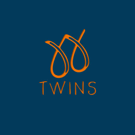 Orange logo on a blue background. Symbol and inscription "Twins". Sign for advertising, label, trademark of goods or services for twins.のイラスト素材