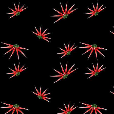 Seamless floral pattern illustration. Endless texture with small red flowers on black background can...
