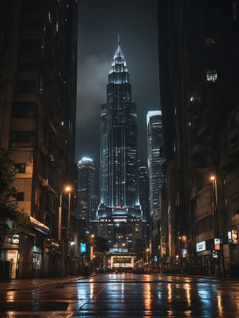 city with skyscrapper in the nightの素材
