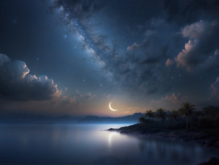 Sea at Ramadhan serene night skyの素材