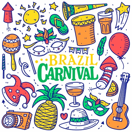 Brazil carnival doodle hand drawn style isolatedのイラスト素材