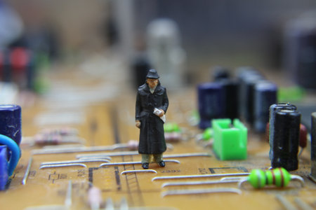 small figure with electronic componentsの写真素材